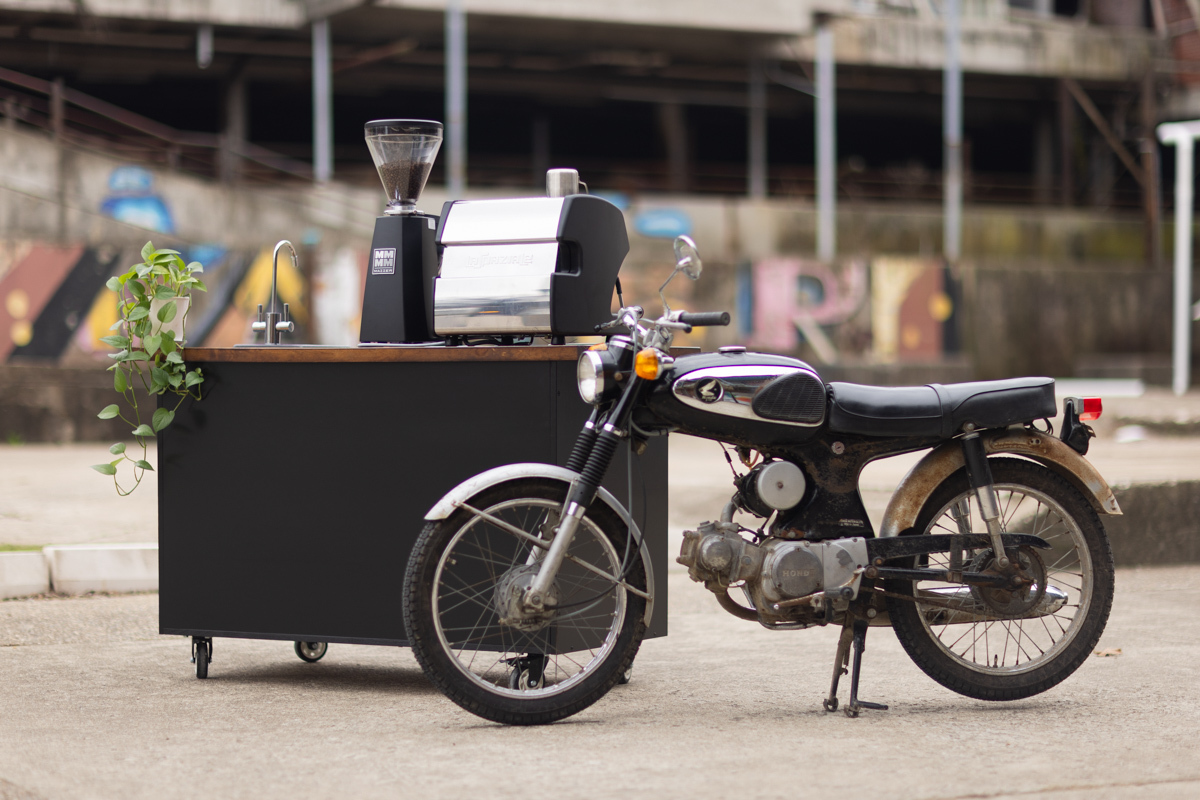 Kickstart Coffee Cart with motorcycle