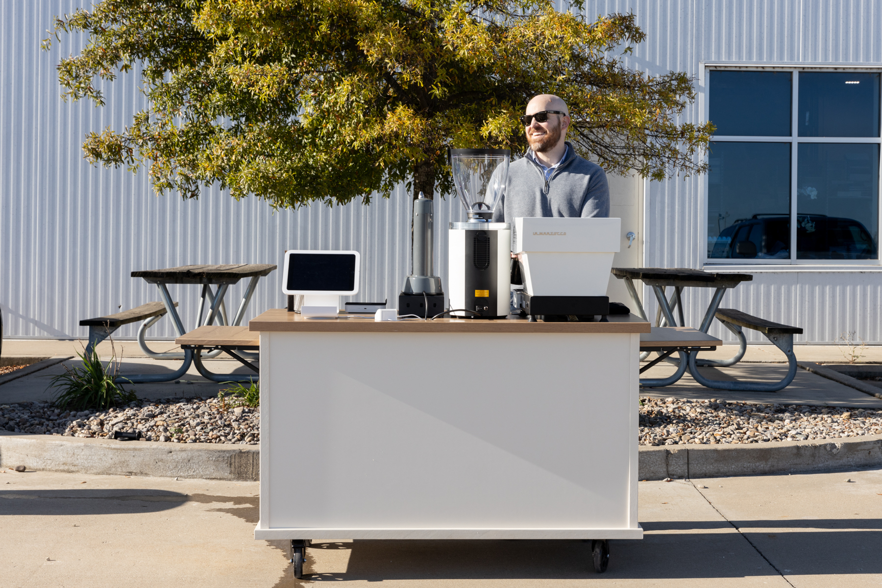 Front view of our fully loaded coffee cart
