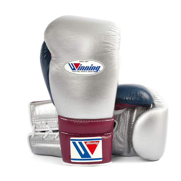 WINNING JAPAN BOXING MS TRAINING GLOVES - SILVER PURPLE NAVY LACE