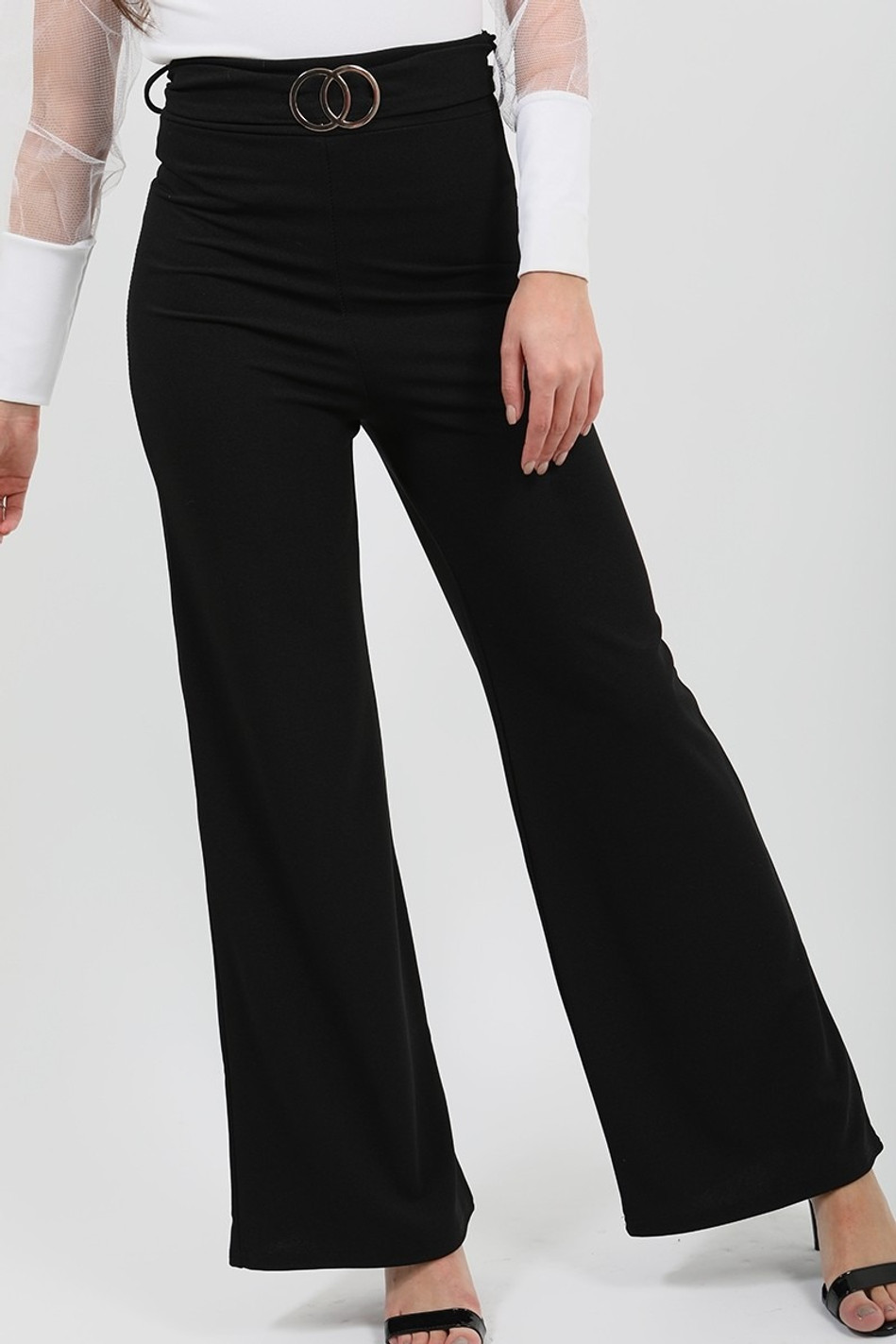 High waisted black hot sale trousers with belt