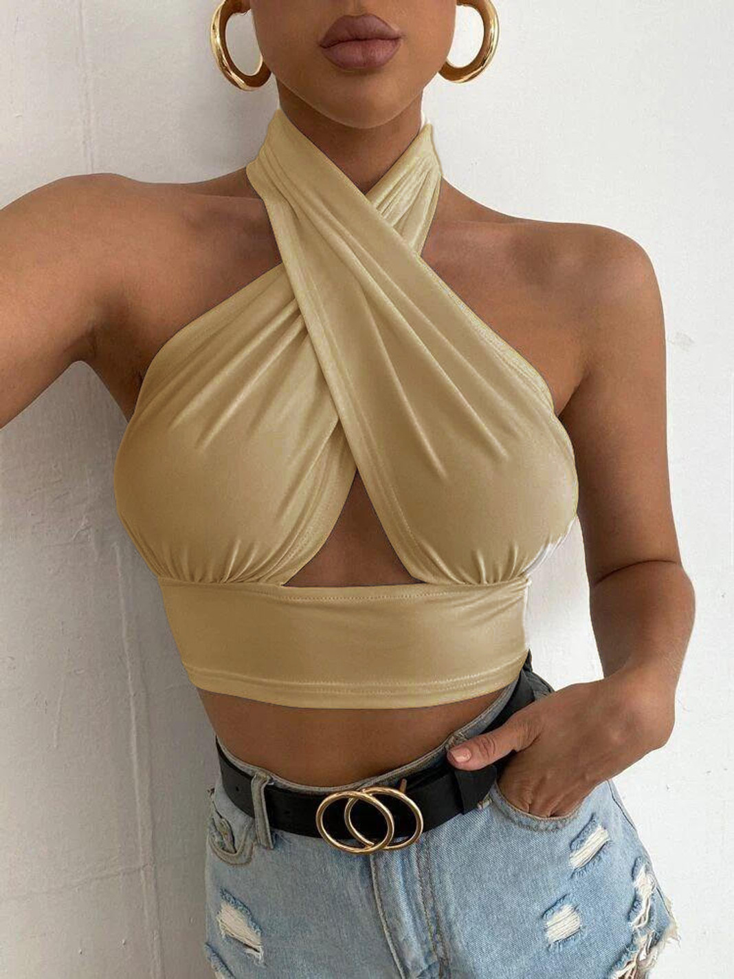 Cross Over Front Halterneck Crop Top