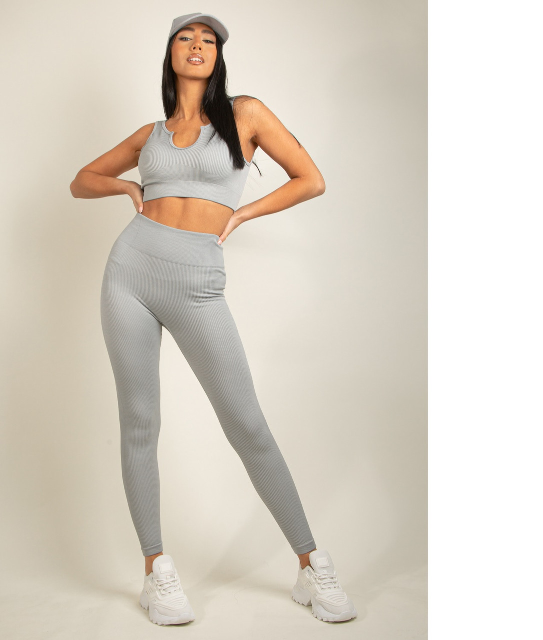 Ribbed Leggings And Crop Top Co Ord Set White –