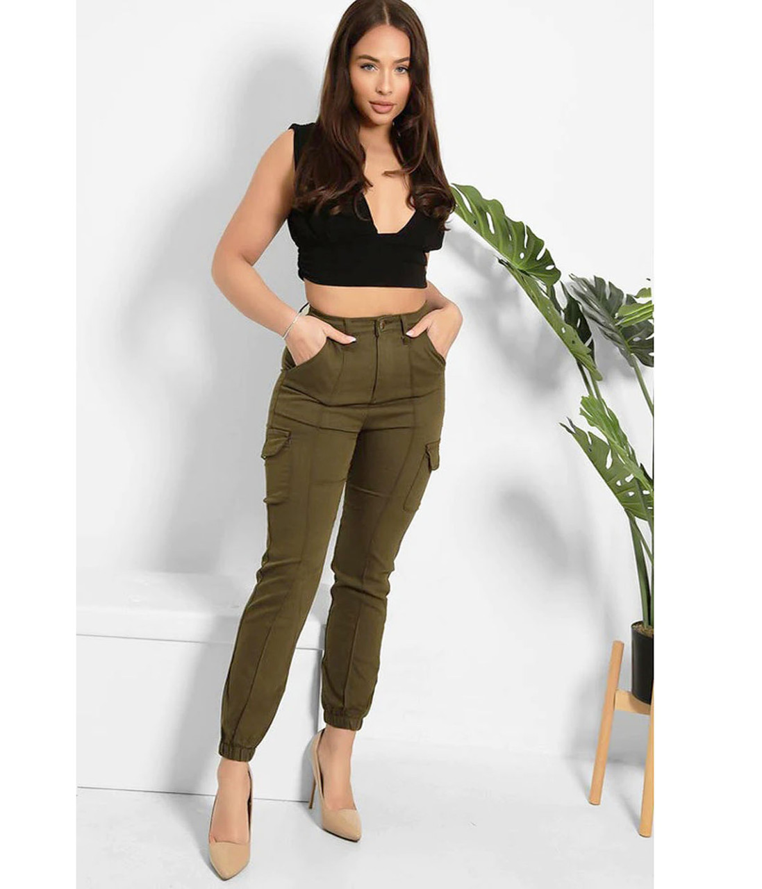 Fixed Waist Gusset Cargo Trousers | boohoo