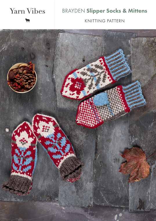 Brayden Slipper Socks & Mittens Knitting Pattern