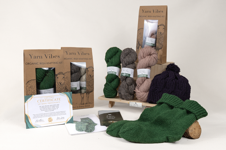 Yarn Vibes 100% Organic Irish Knitting Kit: Riley Aran Hat