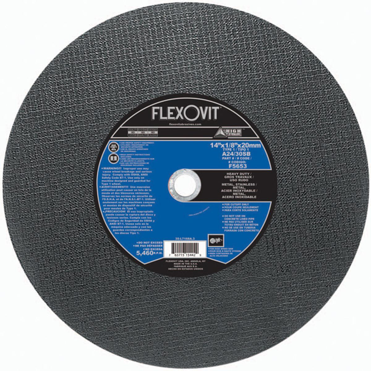Flexovit 12" and 14" Metal Cutting Blade, Type 1 Abrasive Blade, 1" arbor