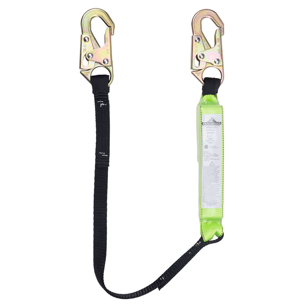 E6 Shock Absorbing Lanyard - SP - Single Leg - Snap Hooks