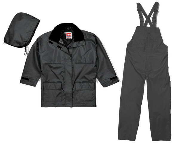 3 Piece Suit Jacket with Removable Hood, Corduroy Collar, Bib Pants  - Black | Viking Outwear