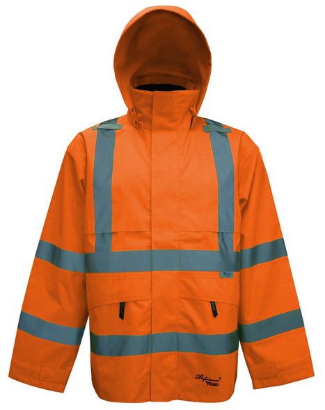 Safety Jacket w/ Removable Hood, D-Ring Access - Fluorescent Orange  | Viking Outwears