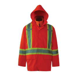 Hooded Safety Jacket w/ 260 GSM Inner Fleece Jacket - Fluorescent Orange  | Viking Outwears