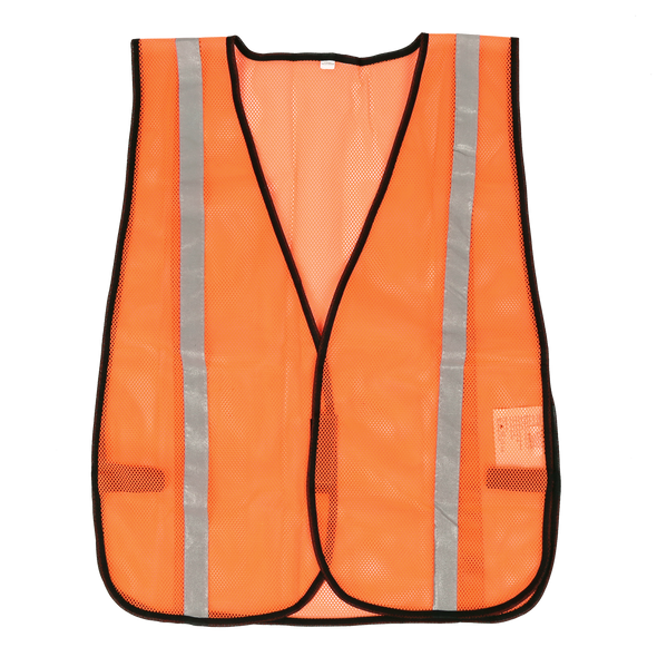 Basic Safety Vest w/ Black Trim, Front Hook & Loop Closure - Fluor. Orange - Retail Packaging