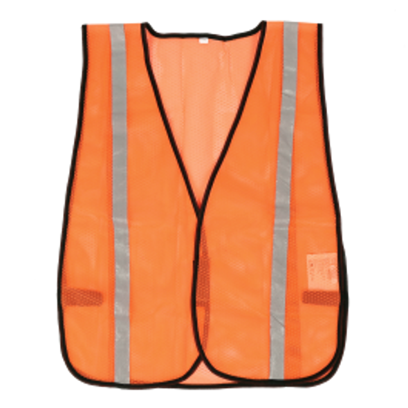 Basic Safety Vest w/ Black Trim, Front Hook & Loop Closure - Fluor. Orange - Retail Packaging