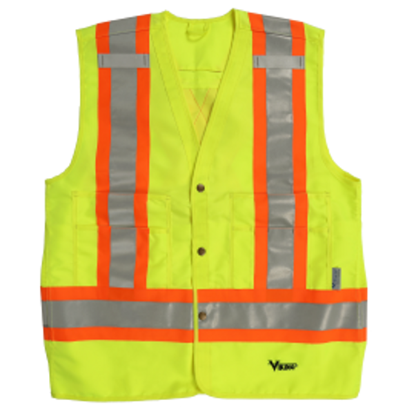 Tall Safety Vest - 6 Pockets, D-Ring Access - Fluorescent Green | Viking Outwear