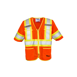 Safety T-Vest, Front Zipper Closure, 4 Pockets - Fluorescent Orange | Viking Outwear