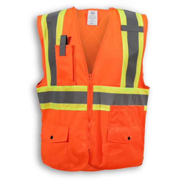 Orange 100% Polyester Safety Vest with Zipper and Back Pocket