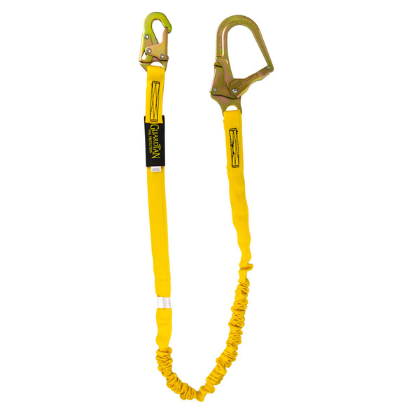 6' POY Energy Absorbing Lanyard, Single Leg, Yellow with Steel Snap/ 2" Rebar