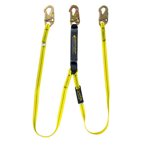 6' External Energy Absorbing Lanyard, Dual Leg, Yellow with Steel Snap Hook
