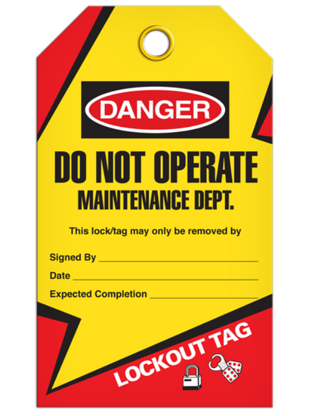 Danger  Do Not Operate Maintenance Dept. Tag - Lockout