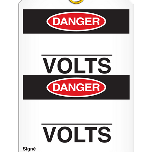 Bilingual Danger Â _____ Volts Tag