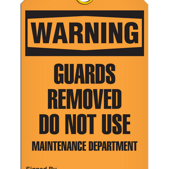 Warning  Guards Removed Do Not Use Maintenance Department Tag
