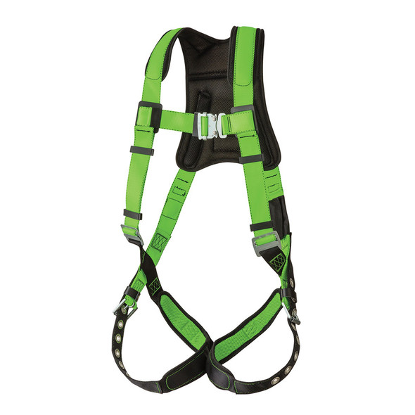 Hi-Vis PeakPro Full Body Harness with Grommetted Leg Straps - 1D Class A- FBH-60120A - Green