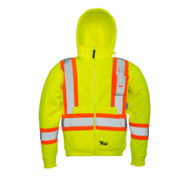 Safety Fleece Hoodies, Sealed Cell Pocket, Reflective Chest  Straps - Fluorescent Green  | Viking Outwears