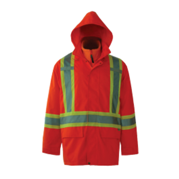 Hooded Safety Jacket w/ 260 GSM Inner Fleece Jacket - Fluorescent Orange  | Viking Outwears
