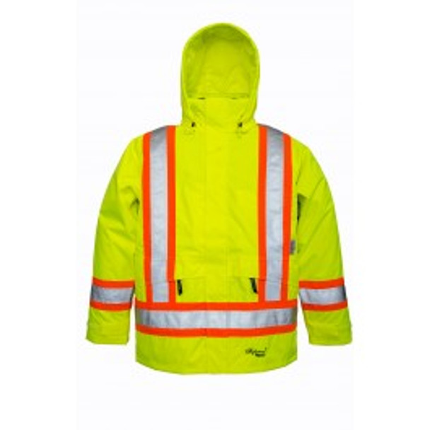 Hooded Safety Jacket w/ 125 GSM ThermoMAXX® Insulated Liner (408BK) - Fluorescent Grn  | Viking Outwears