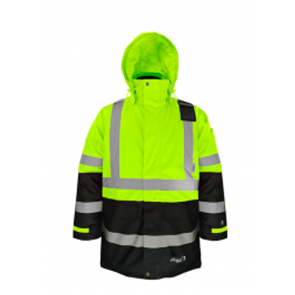 ThermoMAXX® Insulated 34" Long Hooded Safety Parka - Fluorescent Green  | Viking Outwears