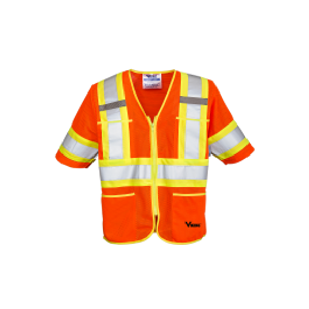 Safety T-Vest, Front Zipper Closure, 4 Pockets - Fluorescent Orange | Viking Outwear