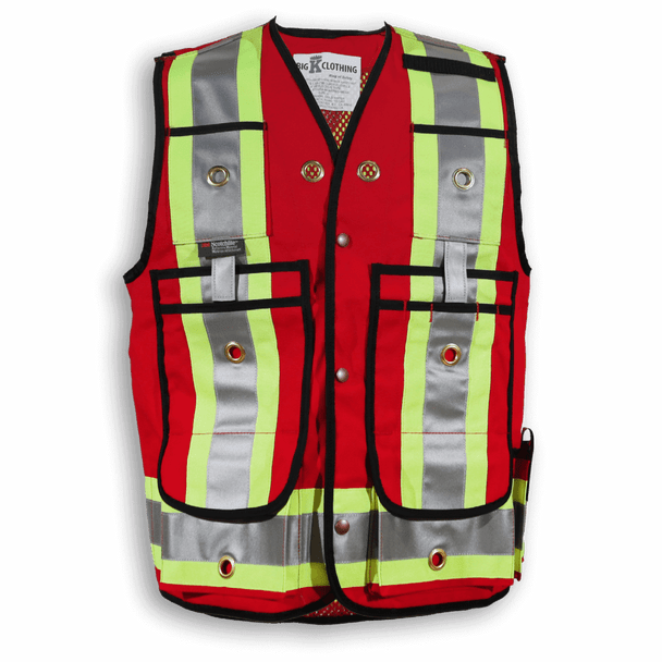 Red Cotton Surveyor Safety Vest Full Mesh Back