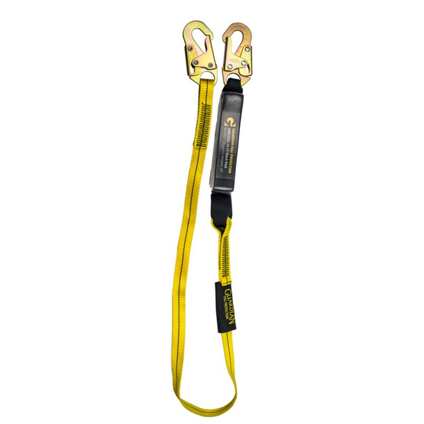 4' External Energy Absorbing Lanyard, Single Leg, Yellow with Steel Snap Hook