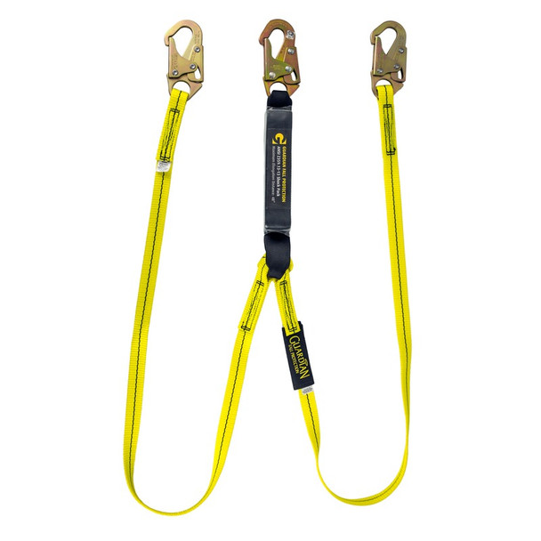 6' External Energy Absorbing Lanyard, Dual Leg, Lime Green with Steel Snap Hook