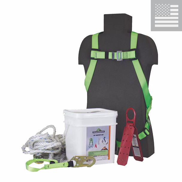 RK7 Series Reusable Roofer's Kits: Harness, Rope Grab, Vertical Lifeline, Roof Bracket