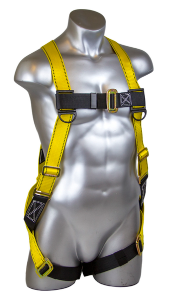 Velocity Full Body Harnesses with 3 D-rings - Black/Yellow Webbing w/ Red Core, PT Chest/TB Legs, Back D-ring, Side D-rings