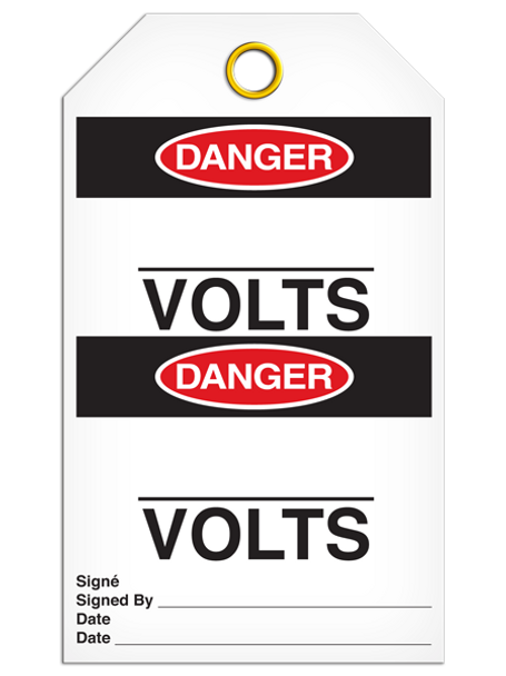 Bilingual Danger Â _____ Volts Tag