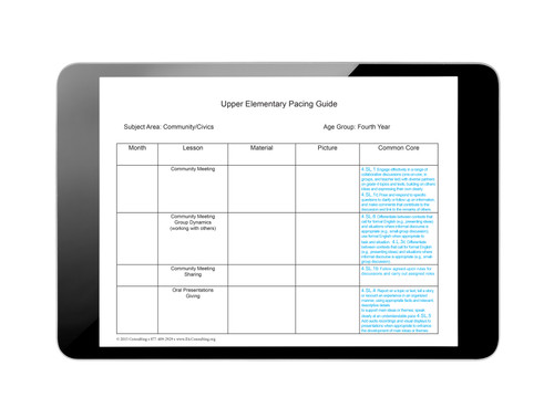Upper Elementary Montessori Pacing Guide Aligned to CCSS