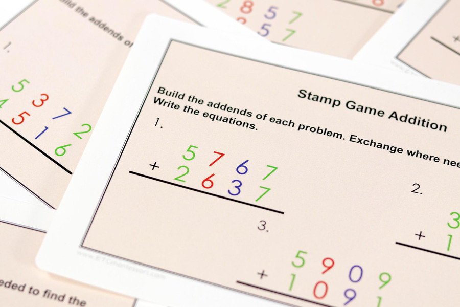 Stamp Game Task Cards - Addition.  Level 3-6 - Digital Printable