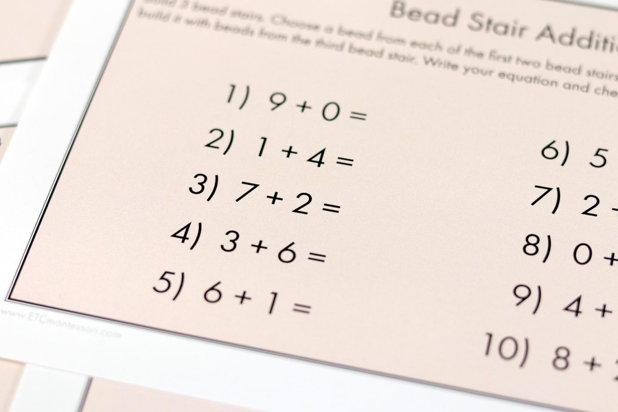 Bead Stair Addition Task Cards.  Level 3-6 - Digital Printable