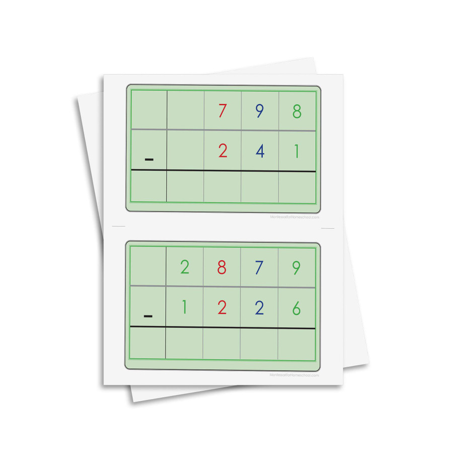 Golden Bead Task Cards for Subtraction - Digital Printable