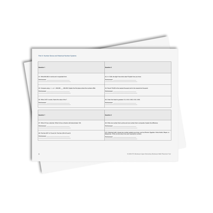 Upper Elementary Math Placement Test - Digital Printable