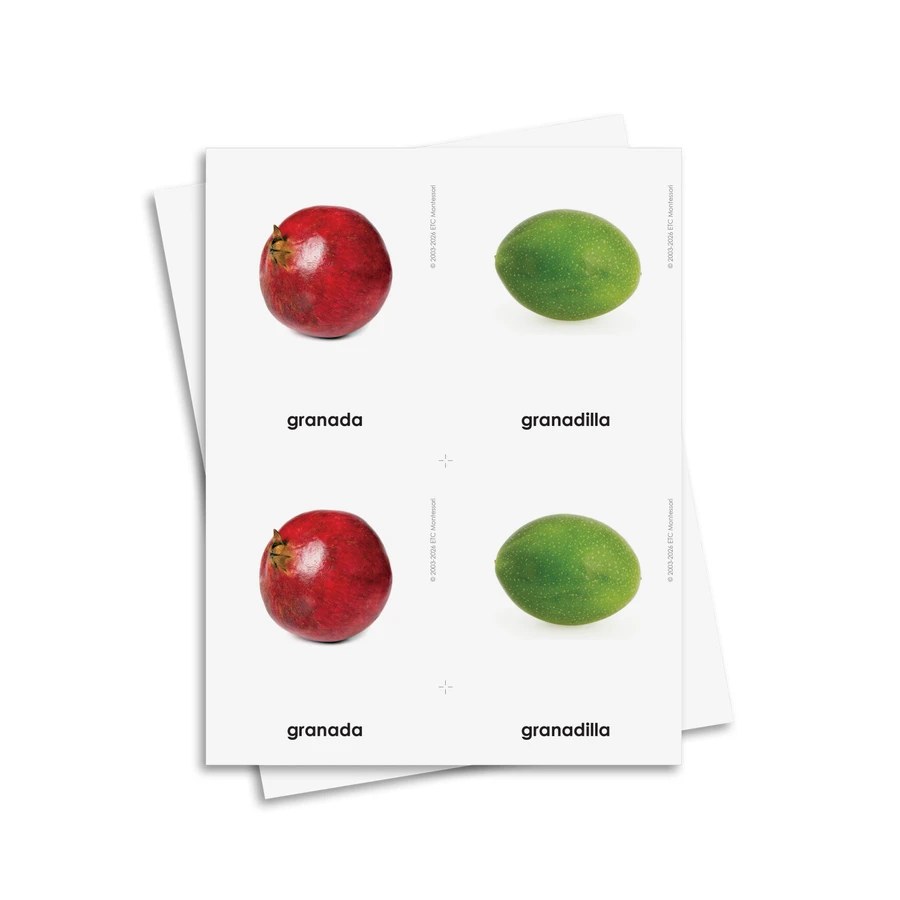 Tarjetas de tres partes de frutas - material digital imprimible