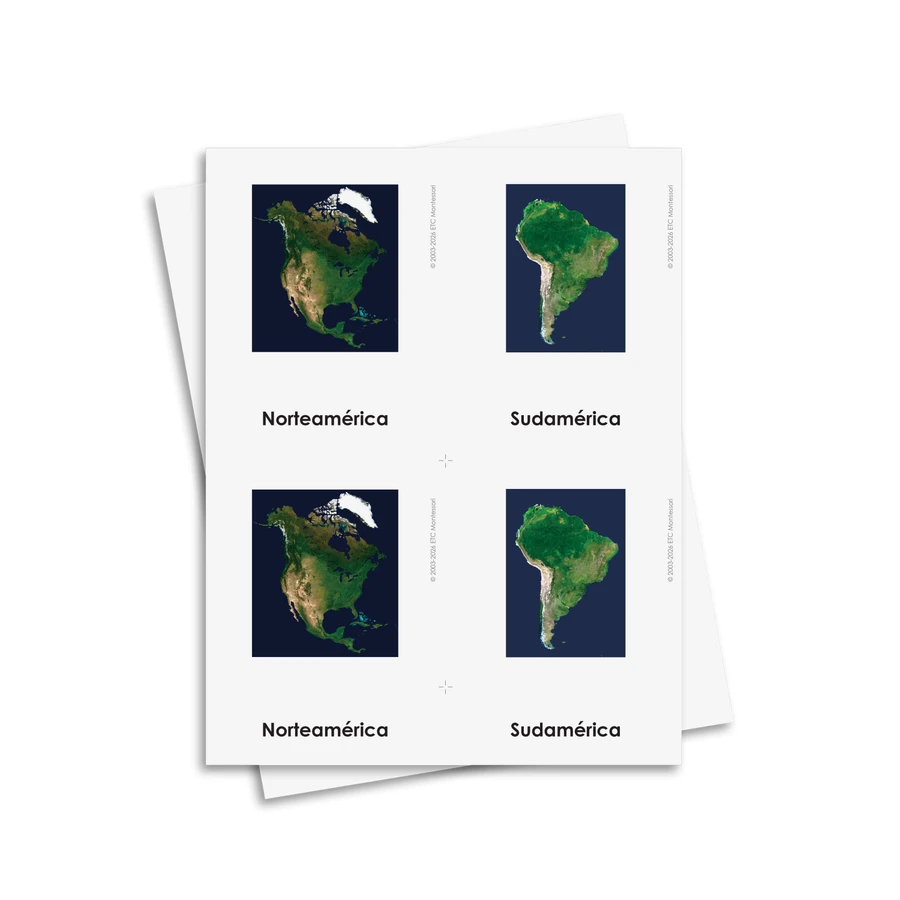 Tarjetas de tres partes de continentes y hemisferios - material digital imprimible
