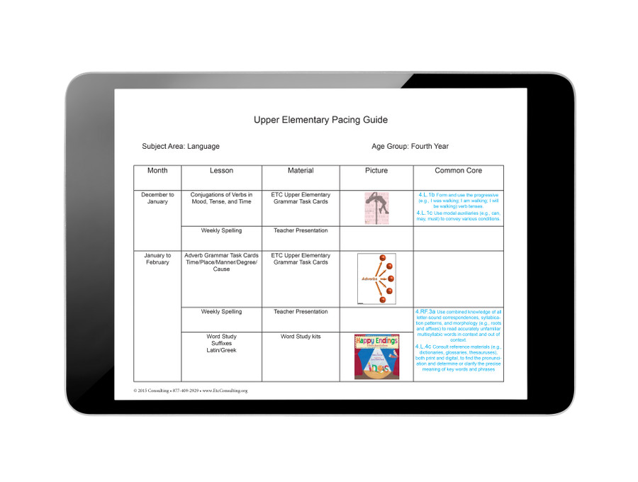 Upper Elementary Montessori Pacing Guide Aligned to CCSS