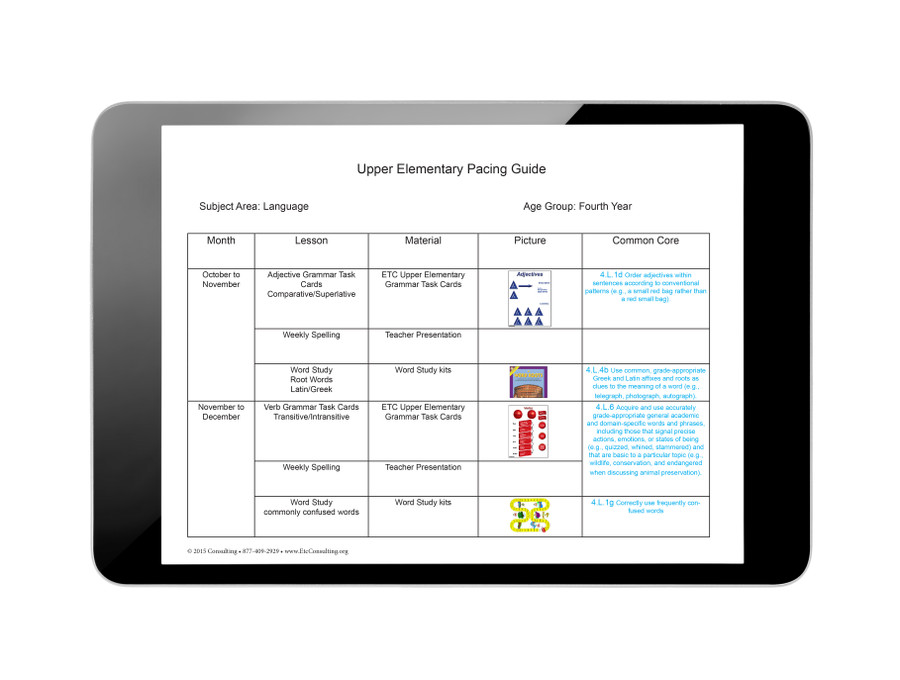 Upper Elementary Montessori Pacing Guide Aligned to CCSS