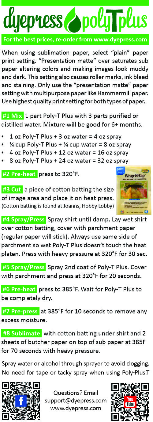 Poly-T Plus: Sublimation Coating for Cotton & Cotton Blends - DyePress  Graphic Supply