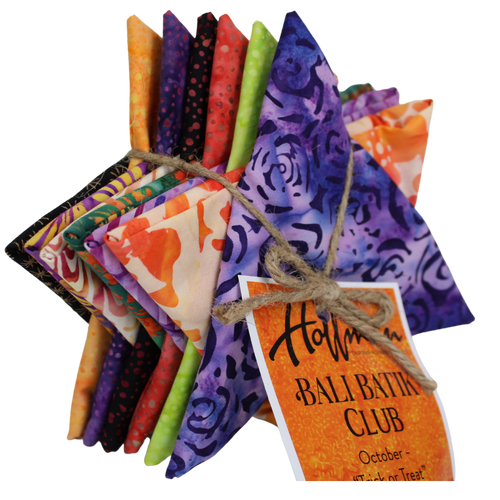 Hoffman Bali Batik Club - October 2023 "Trick or Treat" - 12 Coordinating Fat Quarters - Quilting Cotton