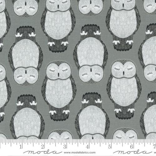 CLEARANCE Moda Fabrics - Nocturnal 48332 20-  Sleeping Owls- Raincloud