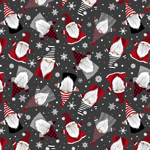 Timeless Treasures - Tossed Winter Gnomes & Snowflakes by Gail Cadden - GAIL-CD1364 - CHARCOAL