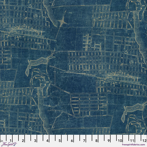 Free Spirit Fabrics - Blue Palette by Tim Holtz - PWTH283.BLUE - Blue Map